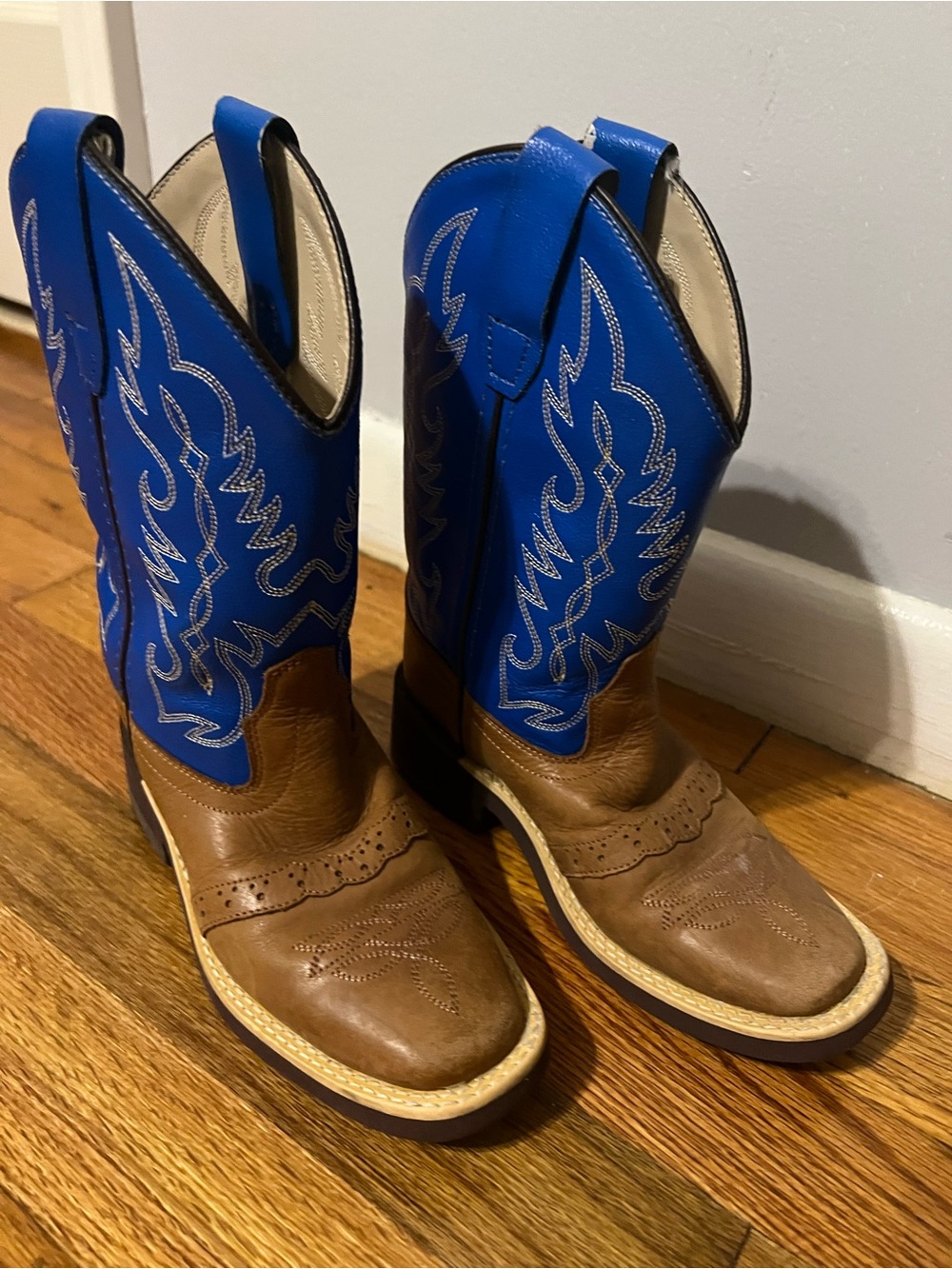 Old West Children's Tan Canyon w/ Blue Top Saddle Vamp Western Boot